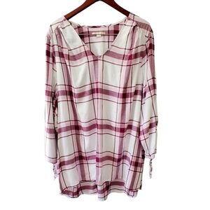 Cooper & Ella Purple and Ivory Plaid V Neck Tunic Style Top NWOT Plus Size